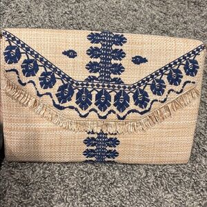 Stella & Dot Blue and Pink Patterned Clutch